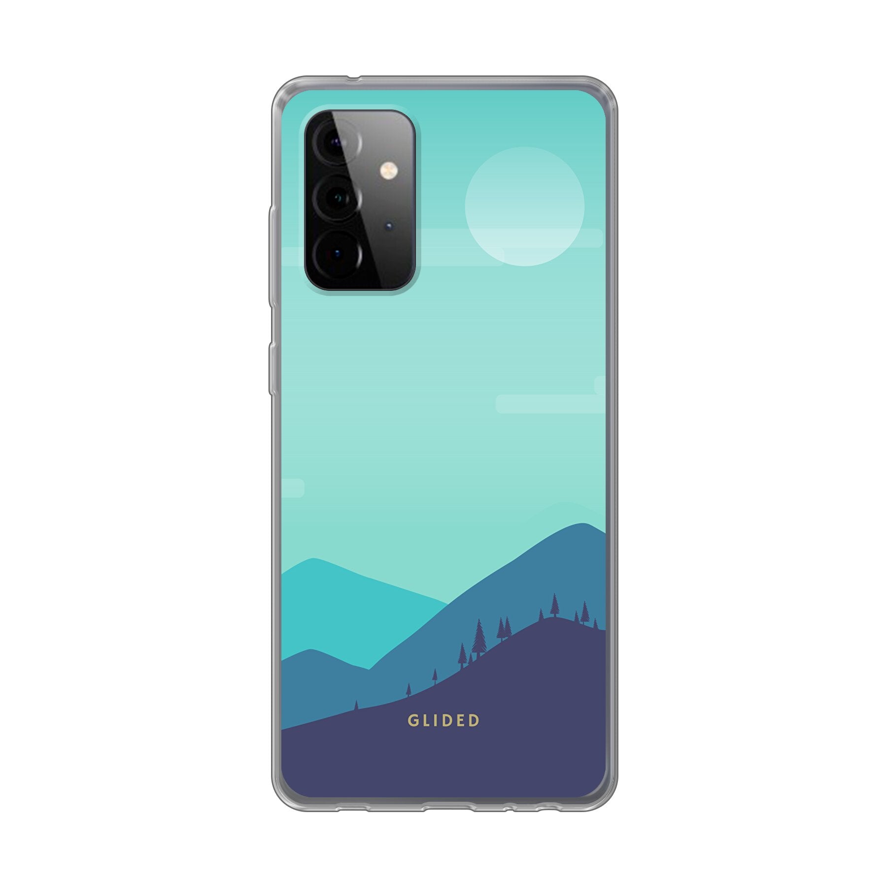 Alpine Handyhülle für Samsung Galaxy A72 5G mit einzigartigem Bergdesign, stoßfestem Schutz und präzisen Aussparungen.